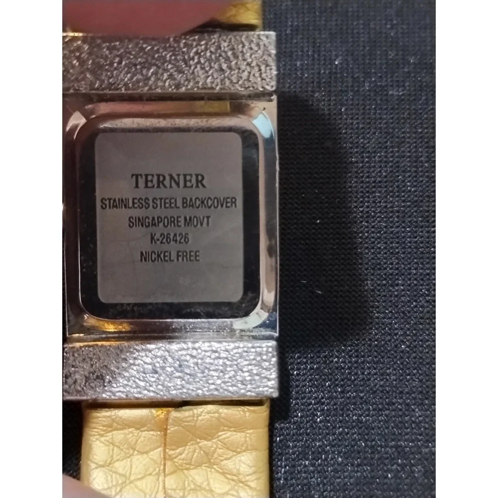 Vintage Terner Womens Quartz Watch Yellow Dial Silver Tone Studded Cuff K-26426